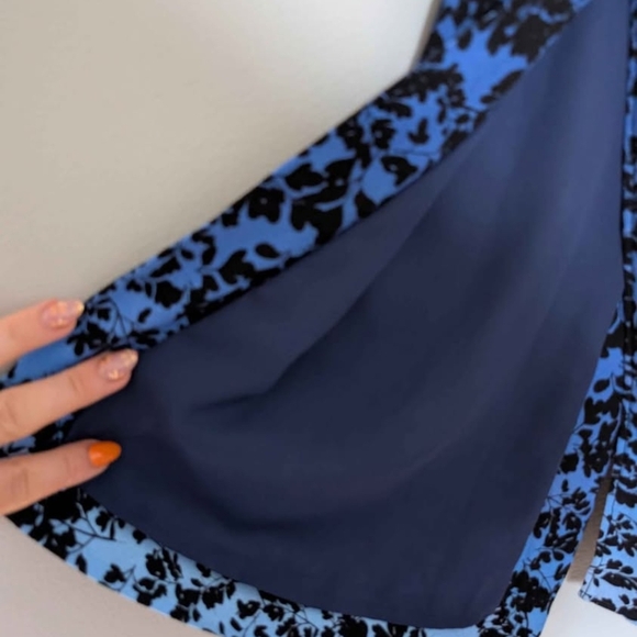 Jigsaw Blue And Black Floral Ombre Skirt Side Slits Midi Lined Size 2 - Picture 2 of 10